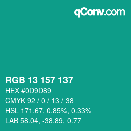 カラーコード: RGB 13 157 137 | qconv.com