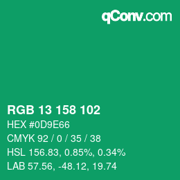 Color code: RGB 13 158 102 | qconv.com