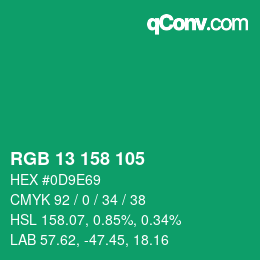 カラーコード: RGB 13 158 105 | qconv.com