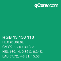 カラーコード: RGB 13 158 110 | qconv.com