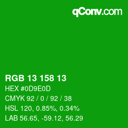 カラーコード: RGB 13 158 13 | qconv.com