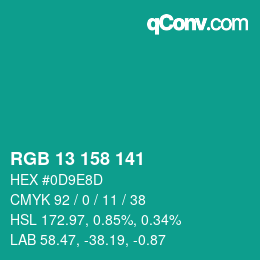 カラーコード: RGB 13 158 141 | qconv.com