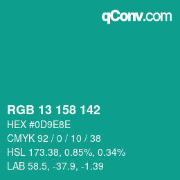 カラーコード: RGB 13 158 142 | qconv.com