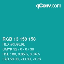カラーコード: RGB 13 158 158 | qconv.com