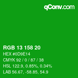 Color code: RGB 13 158 20 | qconv.com