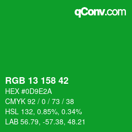 カラーコード: RGB 13 158 42 | qconv.com