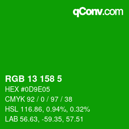 颜色代码: RGB 13 158 5 | qconv.com