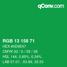 カラーコード: RGB 13 158 71 | qconv.com