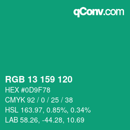 カラーコード: RGB 13 159 120 | qconv.com