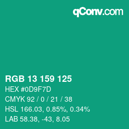 カラーコード: RGB 13 159 125 | qconv.com