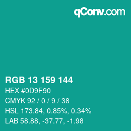 カラーコード: RGB 13 159 144 | qconv.com