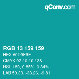 Color code: RGB 13 159 159 | qconv.com
