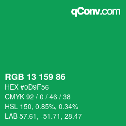 Color code: RGB 13 159 86 | qconv.com