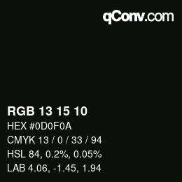 Color code: RGB 13 15 10 | qconv.com