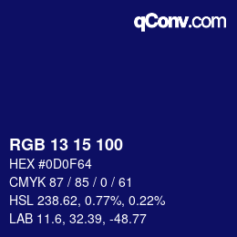 Color code: RGB 13 15 100 | qconv.com