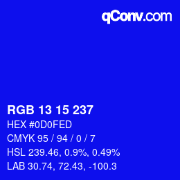 Color code: RGB 13 15 237 | qconv.com