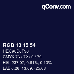 Color code: RGB 13 15 54 | qconv.com