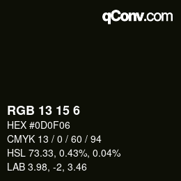 Color code: RGB 13 15 6 | qconv.com