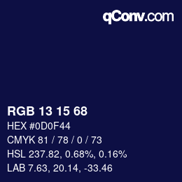 Color code: RGB 13 15 68 | qconv.com