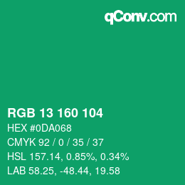 Color code: RGB 13 160 104 | qconv.com