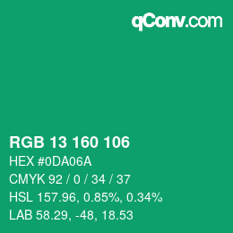 Color code: RGB 13 160 106 | qconv.com