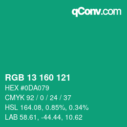 Color code: RGB 13 160 121 | qconv.com