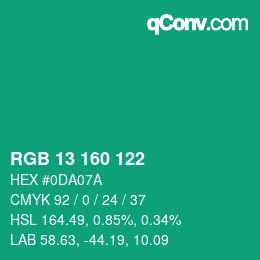 Color code: RGB 13 160 122 | qconv.com