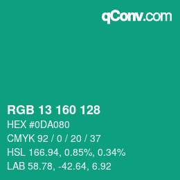 カラーコード: RGB 13 160 128 | qconv.com