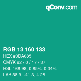 Color code: RGB 13 160 133 | qconv.com