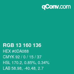 カラーコード: RGB 13 160 136 | qconv.com