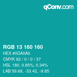 Color code: RGB 13 160 160 | qconv.com