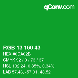 カラーコード: RGB 13 160 43 | qconv.com