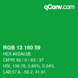 Color code: RGB 13 160 59 | qconv.com