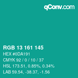 カラーコード: RGB 13 161 145 | qconv.com