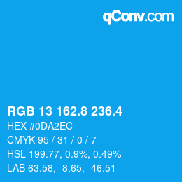カラーコード: RGB 13 162.8 236.4 | qconv.com