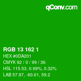 Color code: RGB 13 162 1 | qconv.com
