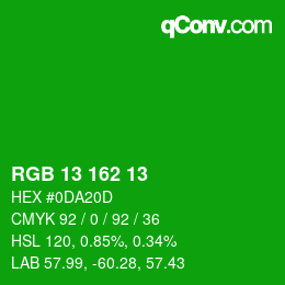 カラーコード: RGB 13 162 13 | qconv.com