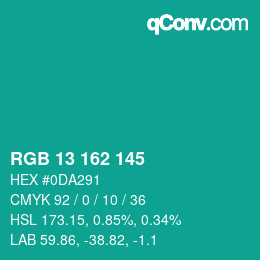颜色代码: RGB 13 162 145 | qconv.com
