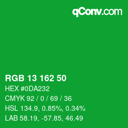Color code: RGB 13 162 50 | qconv.com