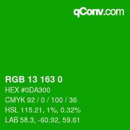 Farbcode: RGB 13 163 0 | qconv.com