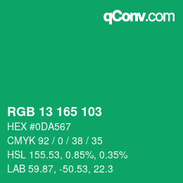 カラーコード: RGB 13 165 103 | qconv.com