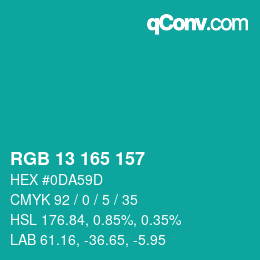 Color code: RGB 13 165 157 | qconv.com