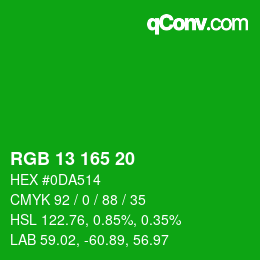 Color code: RGB 13 165 20 | qconv.com