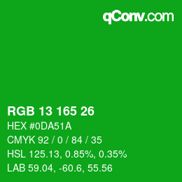 Color code: RGB 13 165 26 | qconv.com