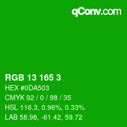 Farbcode: RGB 13 165 3 | qconv.com