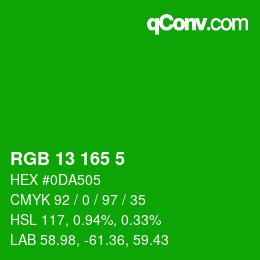 カラーコード: RGB 13 165 5 | qconv.com