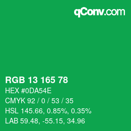 Color code: RGB 13 165 78 | qconv.com