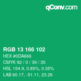 Color code: RGB 13 166 102 | qconv.com