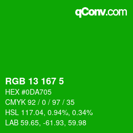 Código de color: RGB 13 167 5 | qconv.com