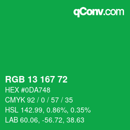 Color code: RGB 13 167 72 | qconv.com